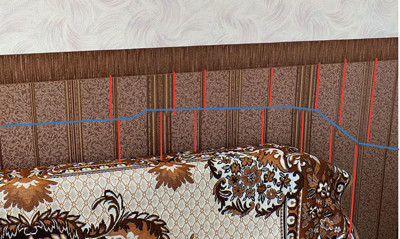 Ripped vertical wallpaper pattern (highlighted in red). The Break line is highlighted in blue.
