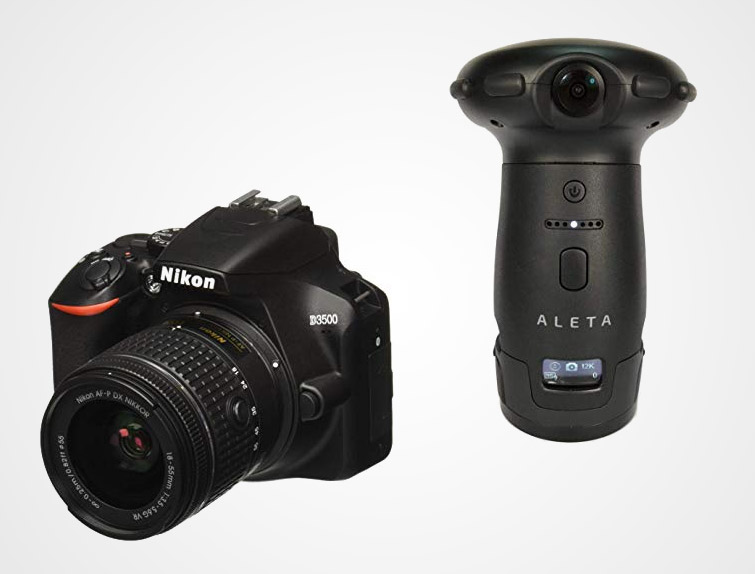 Compare the equipment for shooting a virtual tour: DSLR SLR and 360 camera. 